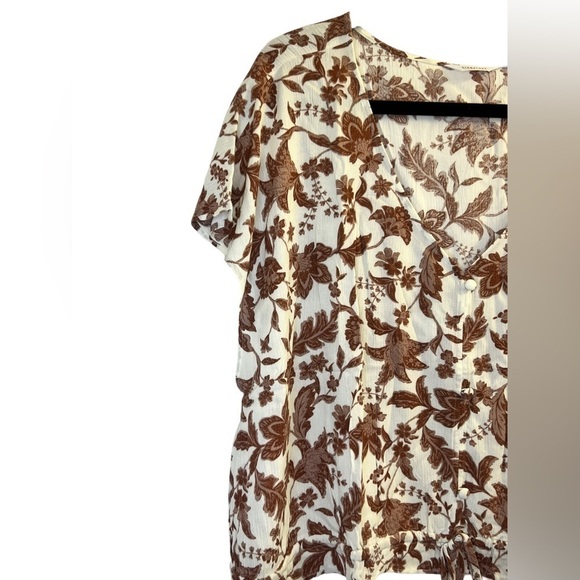 Reitmans Cropped Blouse Button Down Sleeveless V-Neck Cream Brown Size XXL NEW - Picture 5 of 7